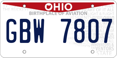 OH license plate GBW7807