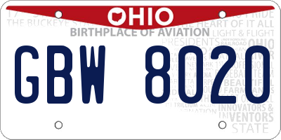 OH license plate GBW8020