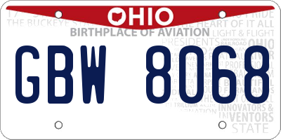 OH license plate GBW8068