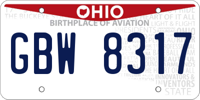 OH license plate GBW8317