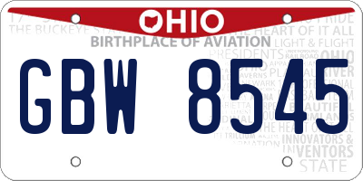 OH license plate GBW8545