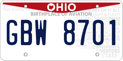 OH license plate GBW8701