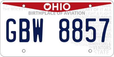 OH license plate GBW8857