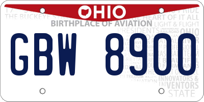 OH license plate GBW8900