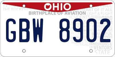 OH license plate GBW8902