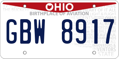 OH license plate GBW8917
