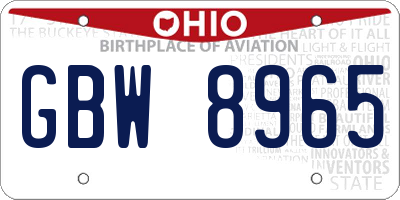 OH license plate GBW8965