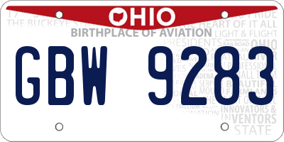 OH license plate GBW9283