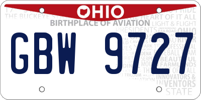 OH license plate GBW9727