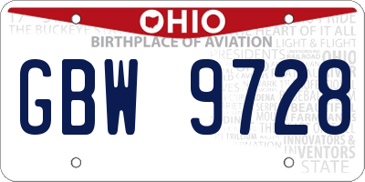 OH license plate GBW9728