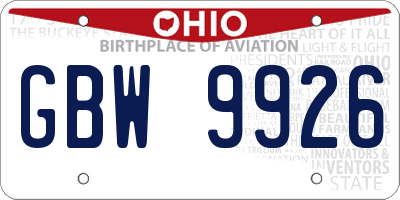 OH license plate GBW9926