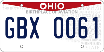 OH license plate GBX0061