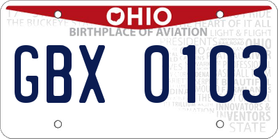 OH license plate GBX0103
