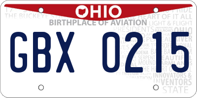 OH license plate GBX0215