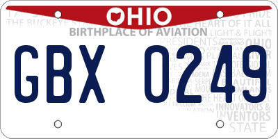OH license plate GBX0249