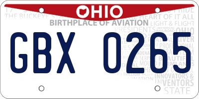 OH license plate GBX0265