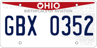 OH license plate GBX0352