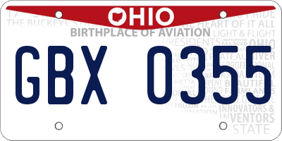 OH license plate GBX0355