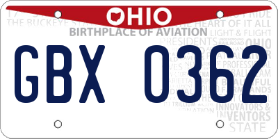 OH license plate GBX0362