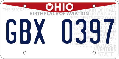 OH license plate GBX0397