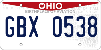 OH license plate GBX0538