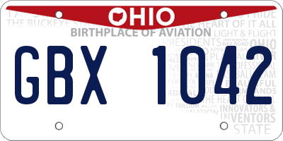 OH license plate GBX1042