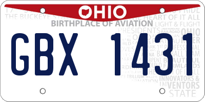 OH license plate GBX1431