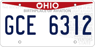 OH license plate GCE6312