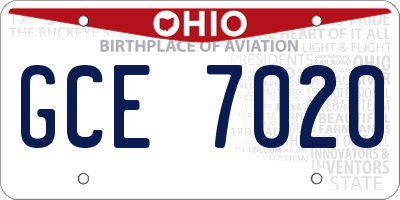OH license plate GCE7020