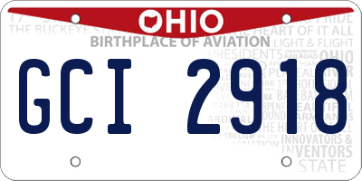 OH license plate GCI2918