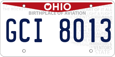 OH license plate GCI8013