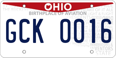 OH license plate GCK0016