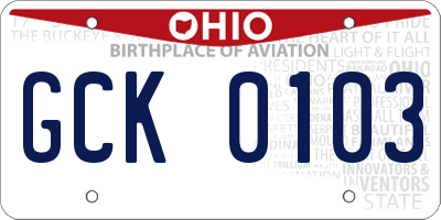 OH license plate GCK0103