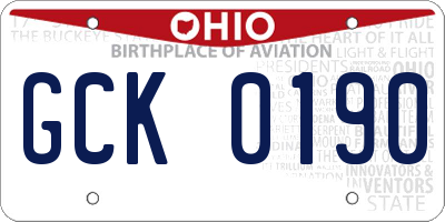 OH license plate GCK0190