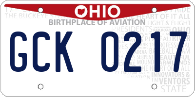 OH license plate GCK0217