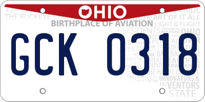 OH license plate GCK0318