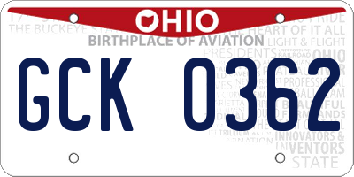 OH license plate GCK0362
