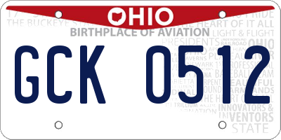 OH license plate GCK0512