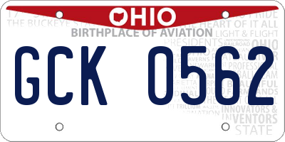 OH license plate GCK0562
