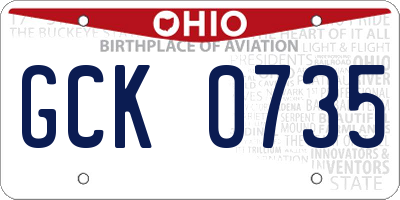 OH license plate GCK0735