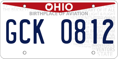 OH license plate GCK0812