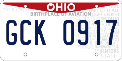 OH license plate GCK0917