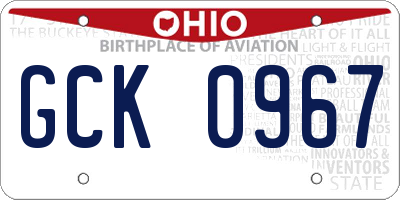 OH license plate GCK0967