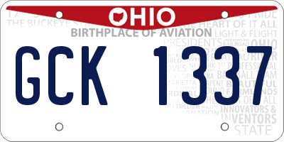 OH license plate GCK1337