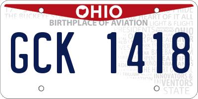 OH license plate GCK1418