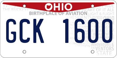 OH license plate GCK1600