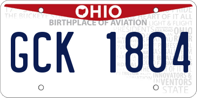 OH license plate GCK1804