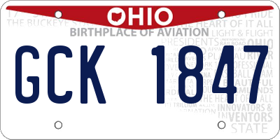 OH license plate GCK1847