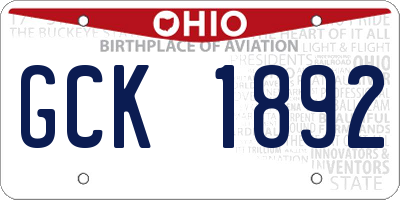 OH license plate GCK1892