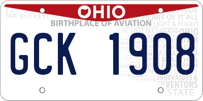 OH license plate GCK1908